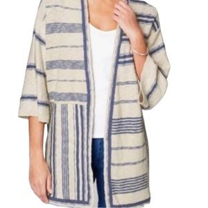 J. Jill Pure Jill Open Front Blue/Oatmeal Textured Striped Cardigan XS